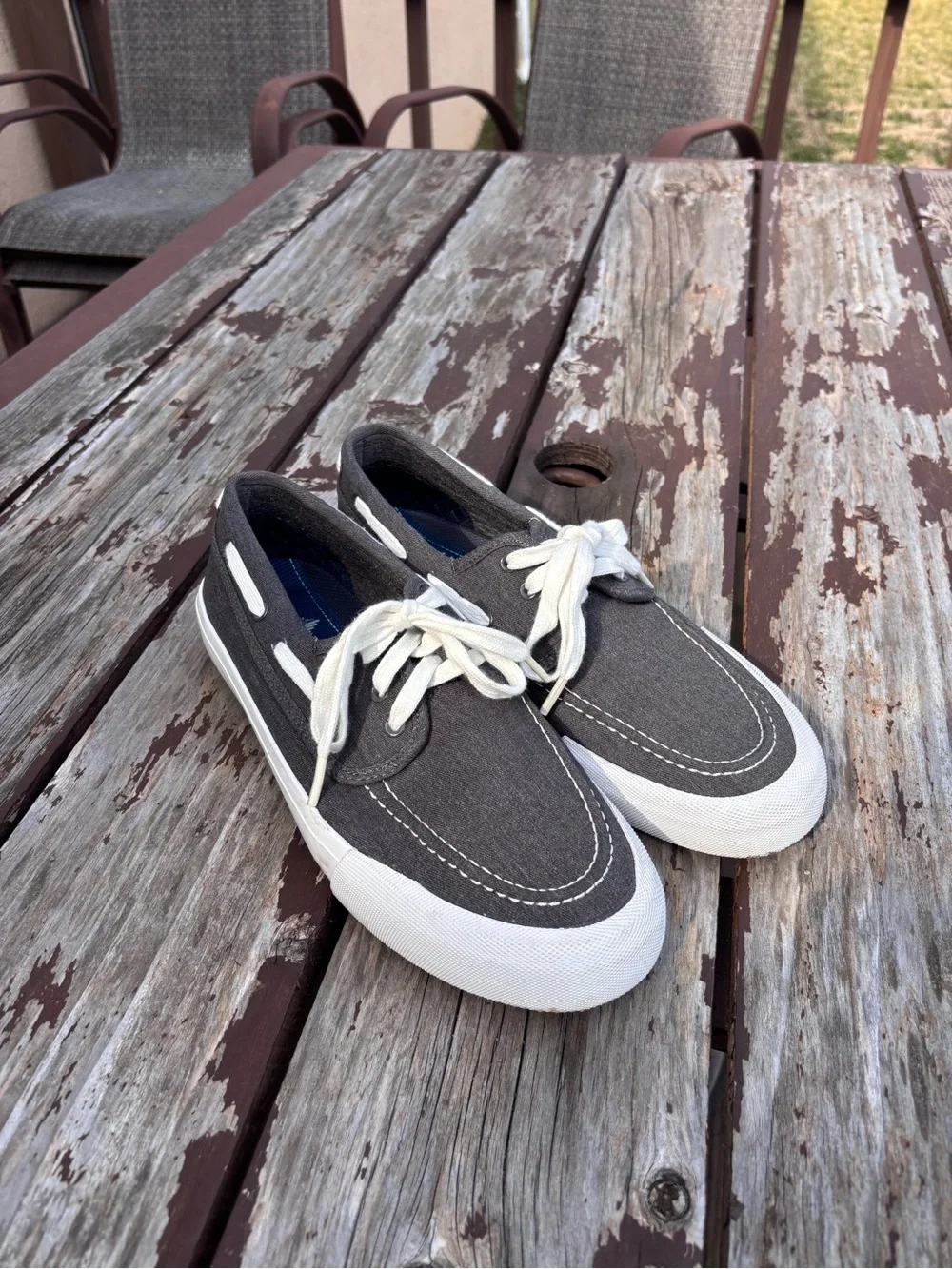 Dockers Canvas Boat Shoe Dark Charcoal Gray Men's Size 9 White Sole Lace Up